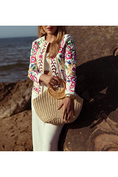 Lavanta Tekstil Design Colored Embroidered White Jacket