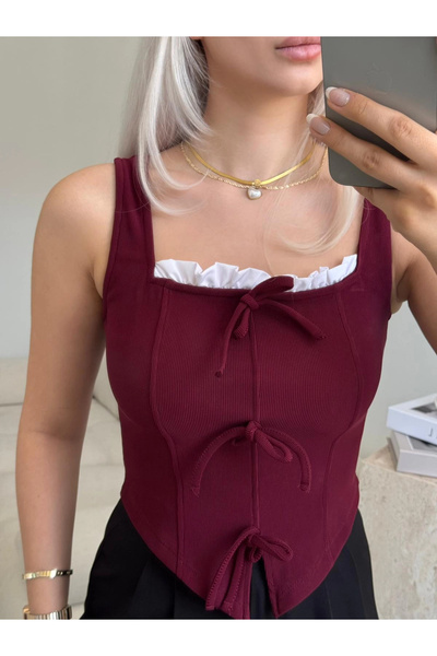 Zora Butik Fiyonklu Garnili Bluz - BORDO