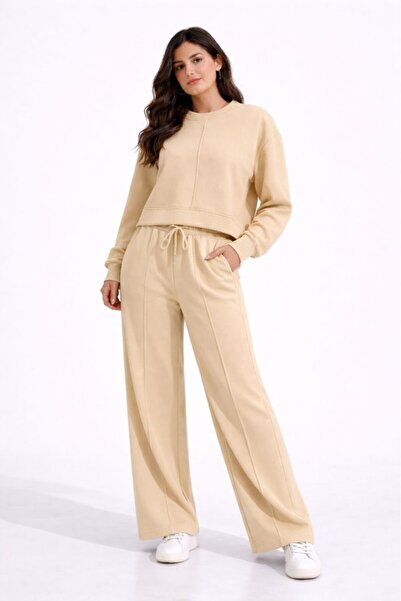 CGA Set sport pentru femei guler rotund țesătură cu model otoman Set pantalon...