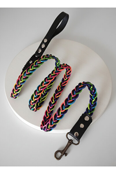 balkonda Dog Walking Leash Collar Leather Strappy 9 Ply Hair Braided Floş İp