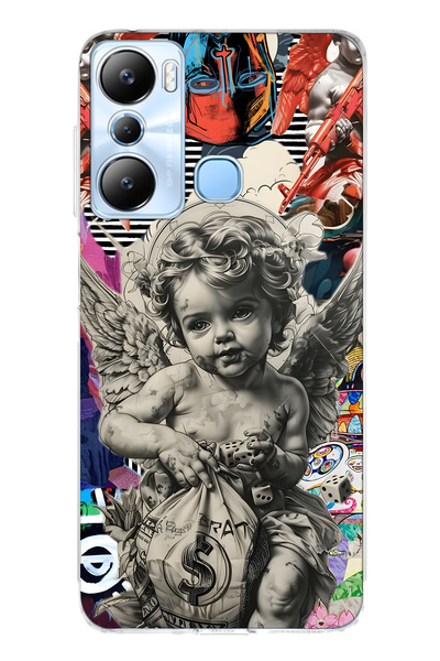 FLAMENKO حافظة هاتف شفافة متوافقة مع Infinix Hot 20i من Melek Kolaj منقوش