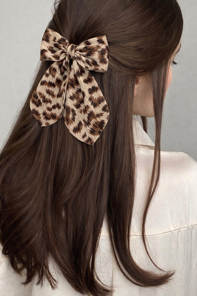 Katia&Bony Leopard Printed Pcs Bowknot Automatic Buckle Light Brown