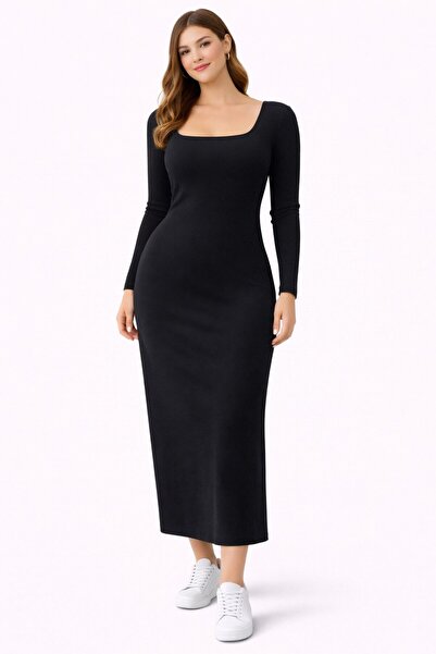 WOMEN Women's long black bodycon dress