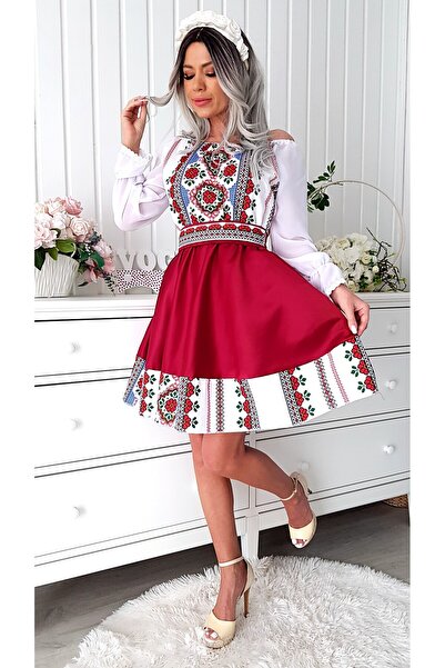 Voguesta Eleanora Short Dress with Traditional Motifs