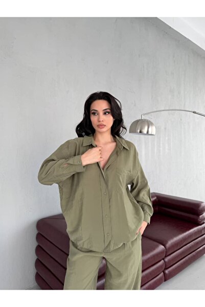 VeniLife Modal Fabric Long Sleeve Pocket Detail Degaje Collar Oversized Shirt