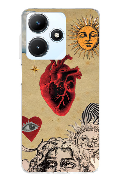 FLAMENKO حافظة هاتف شفافة متوافقة مع Infinix Hot 30i Sun and Heart Collage منقوش