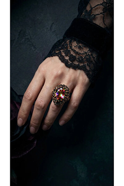 Dorvina خاتم نسائي من البرونز مرصع بحجر التوباز الميستيك طراز هوريم قابل للتع...