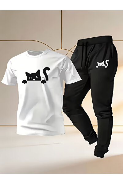 Rayan & Hoor Style Kedi Printed Soft Short Sleeve Top and Shorts Set