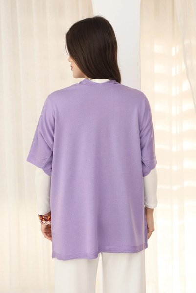 LOS VİLLİAN U Shawl Collar Short Sleeve Simple Basic Midi Length Seasonal Knitwear Cardigan