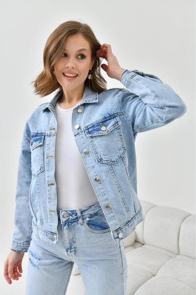 fuşyha butik Cep Detaylı Düğme Kapamalı Denim Kot Ceket