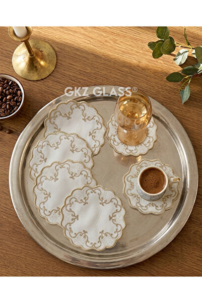 gkzglass home dekor 6 Pieces of Linen Fabric with Embroidered Coffee Side Coc...