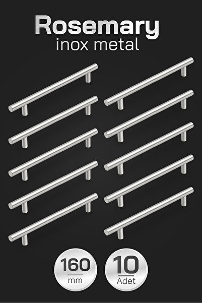 Badem10 (10 ADET) Alteta Rosemary İnox Renk Metal 160mm Dolap Çekmece Mobilya...