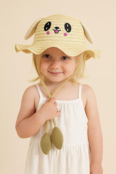 Katia&Bony Pălărie de paie cu șnur și accesorii pentru urechi, bej