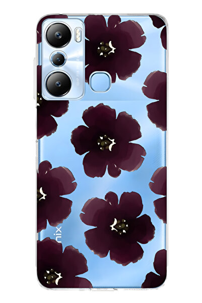 FLAMENKO حافظة هاتف شفافة باللون الأرجواني بنقشة زهور متوافقة مع هاتف Infinix...