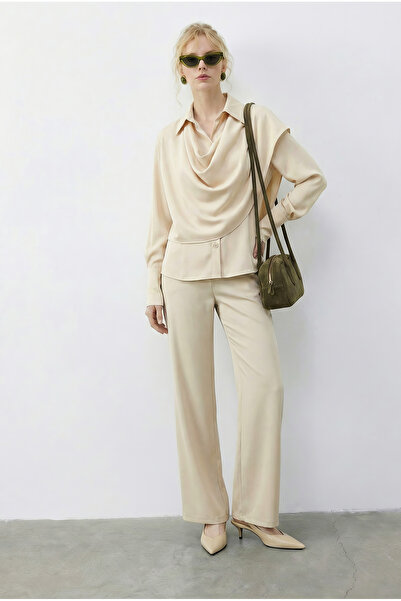 Bianco Lucci Women's Shawl Detailed Shirt with Loose Trousers Top and Bottom ...