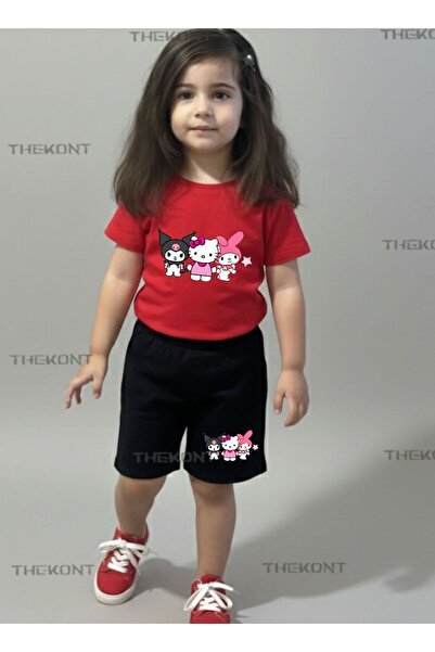 THEKONT HELO-KIROOMİ-SET PENTRU COPII CU ȘAPCĂ ROZ, PANTALONI SCURȚI IMPRIMAȚ...