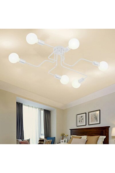 zola 6 metal arms chandelier, ceiling mount, 230V, 60W, E27, white