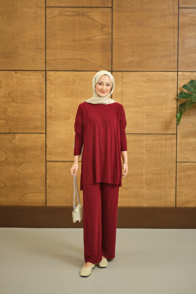 LOCCO Women's Side Slit Detail Two-Piece Suit Burgundy