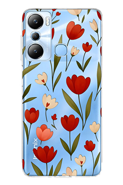 FLAMENKO حافظة هاتف شفافة متوافقة مع Infinix Hot 20i باللون الأحمر ليلي منقوش