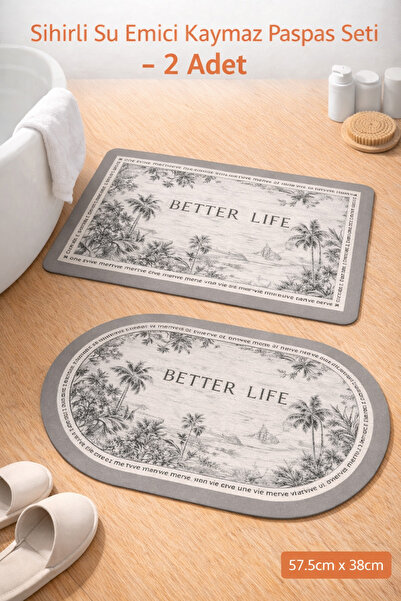 Aşkana 2’li Sihirli Paspas,Su Emici, Kaymaz Tabanlı, Banyo,Duş,Mutfak,Lavabo,...