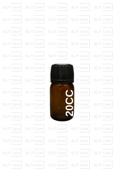 Elitcam 20 CC AMBER CAM ŞİŞE - BEYAZ KİLİTLİ KAPAKLI - 20 ML KAHVERENGİ BOŞ Ş...
