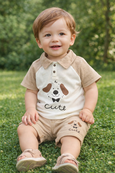 Cıtır Waffel Fabric Cute Printed 100% Cotton Children's Set Summer Breathable...