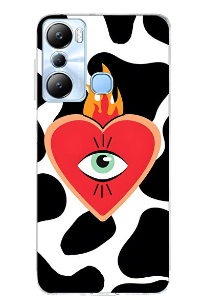 FLAMENKO حافظة هاتف شفافة متوافقة مع هاتف Infinix Hot 20i Flame Heart منقوش