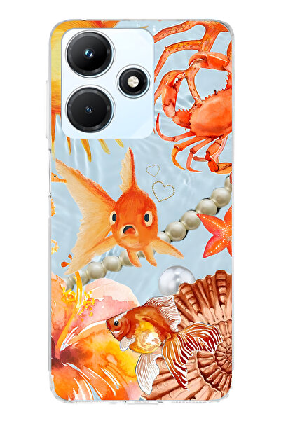 FLAMENKO حافظة هاتف شفافة متوافقة مع هاتف Infinix Hot 30i Orange Fish منقوش