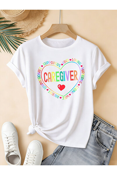 mercoledi Γυναικείο μπλουζάκι Heart με τύπωμα Crew Neck Regular Fit oversized