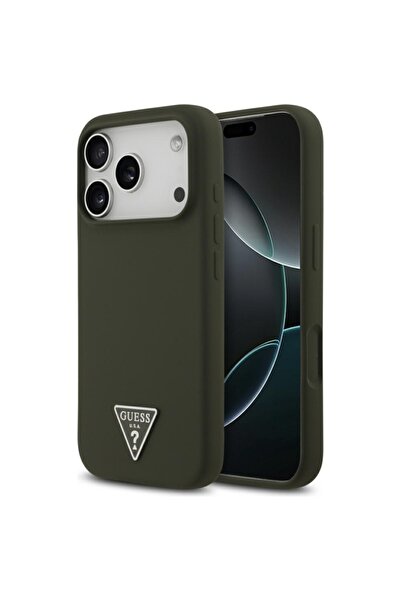 Guess Case for iPhone 17 Pro, Silicone Triangle Logo MagSafe, Khaki