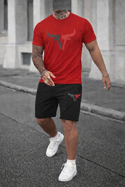 zeag Men's Large Bull Print T-Shirt and Shorts Set