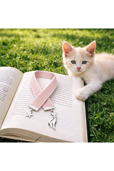 Hanori Accessory Pudra Kadife Kurdeleli Silver Charm Kitap Ayracı