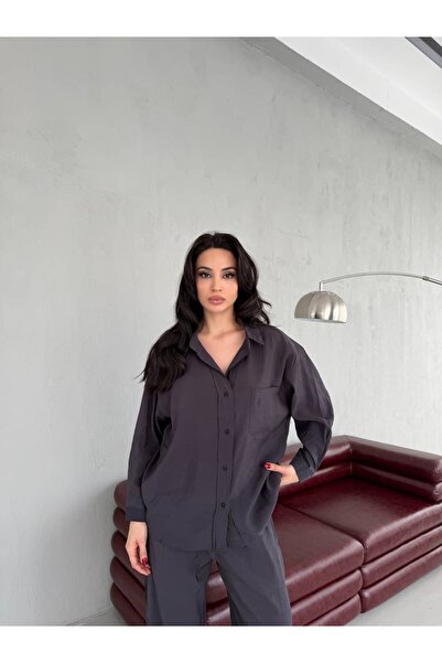 VeniLife Modal Fabric Long Sleeve Pocket Detail Degaje Collar Oversized Shirt