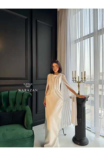 Warazan Elegant soft evening dress with long pleated sleeves