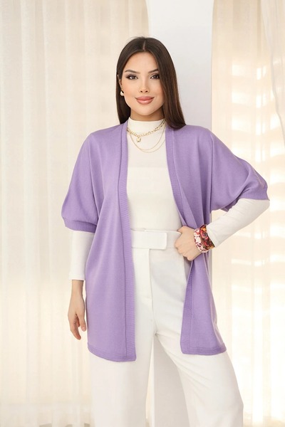 LOS VİLLİAN U Shawl Collar Short Sleeve Simple Basic Midi Length Seasonal Knitwear Cardigan