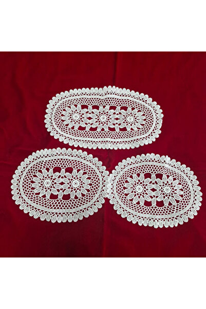 Petek Collection Lace Set of Covers (2+1 Pieces) 100% Handmade, Dowry Gift