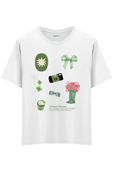 BetterThanCo Μπλουζάκι Green Person με τύπωμα Crew Neck oversized