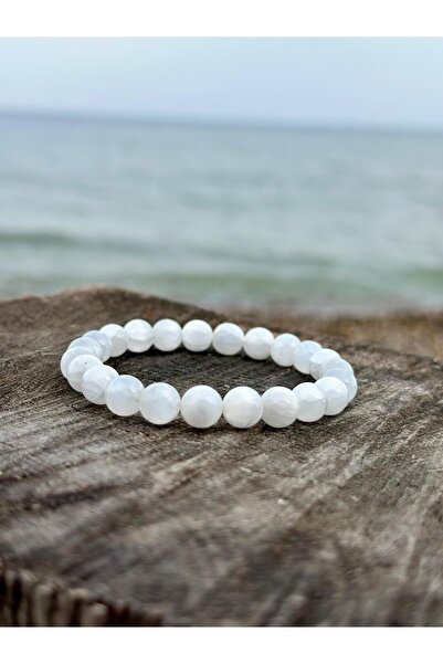 Zodyak Doğal Taş 8 mm Selenite Stone Men's and Women's Natural Stone Bracelet...