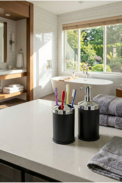 Bürke Black Stainless Bathroom Sink Countertop Liquid Soap Dispenser Toothbru...