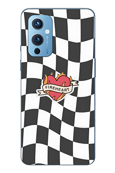 FLAMENKO حافظة هاتف شفافة متوافقة مع One Plus 9 من نوع Fireheart Square منقوش