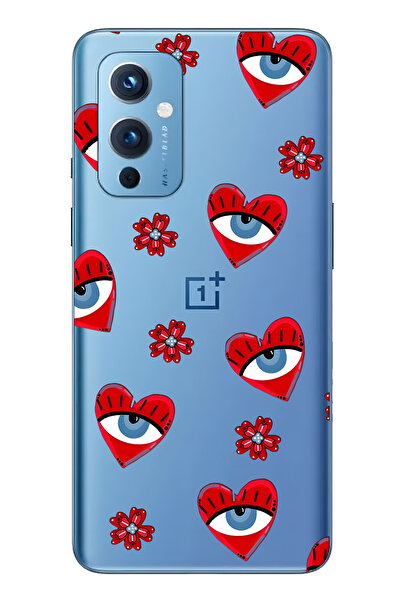 FLAMENKO حافظة هاتف شفافة متوافقة مع One Plus 9 من نوع Hearted Evil Eye منقوش