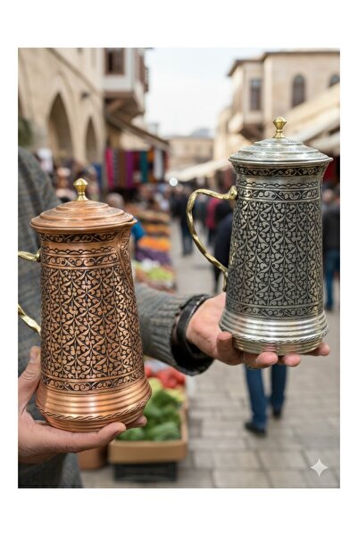 Maraş Bakırcılık - 2 Litre El Işçiliği Oyma Işlemeli Kalın Bakır Sürahi 1 mm ...