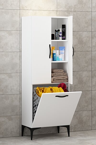 Avmpark Mila Banyo_Dolabı Düz Kapaklı Kirli Sepeti Dolabı
