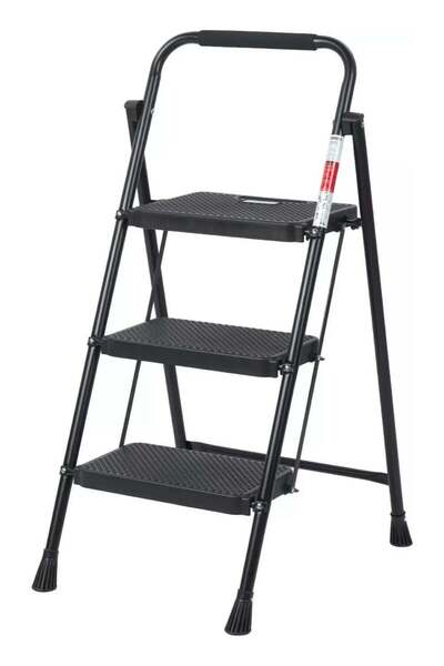 homez Foldable Metal Eurotower Ladder, 3 Steps, Black