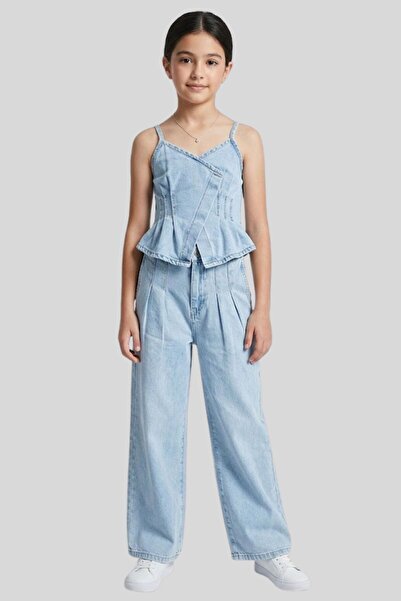 ww waka waka kids store Set bluză și pantaloni evazați pentru fete cu două râ...