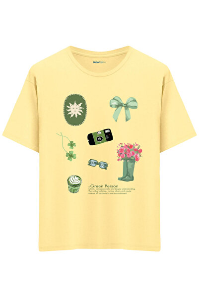 BetterThanCo Μπλουζάκι Green Person με τύπωμα Crew Neck oversized