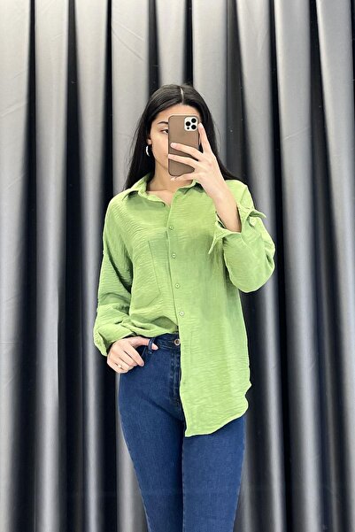 Tmptekstil Linen Fabric Pocket Detail Shirt - Pistachio Green Pistachio Green