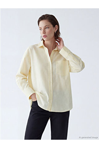 LC Waikiki M1 Sezon Yellow Striped Oversized Oxford Women's Shirt