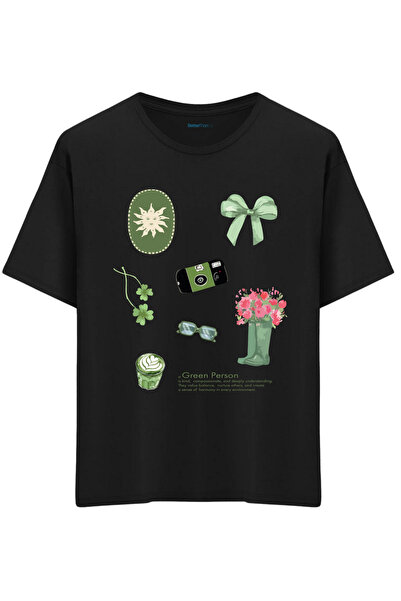 BetterThanCo Green Person Printed Crew Neck Oversized T-Shirt