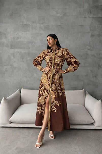 MSN Atlas Thick Inner Show-Through Fabric Dress (K Belt Included)-Brown-4220